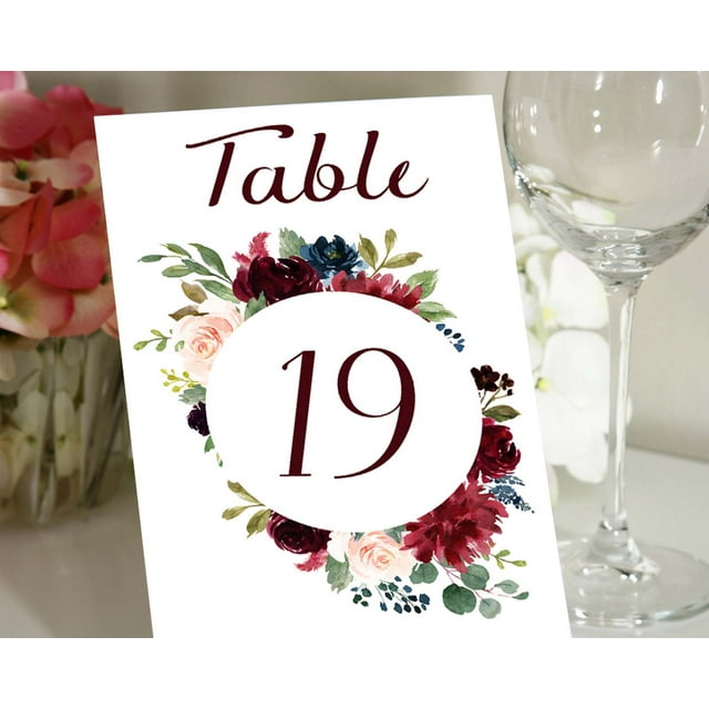 Darling Souvenir Chiffres de Table Floraux à Impression Recto Verso Réception de Mariage Cartes Décoratives pour Dessus de Table-5 Pouces" x 7 Pouces" (1 à 12) Pouces