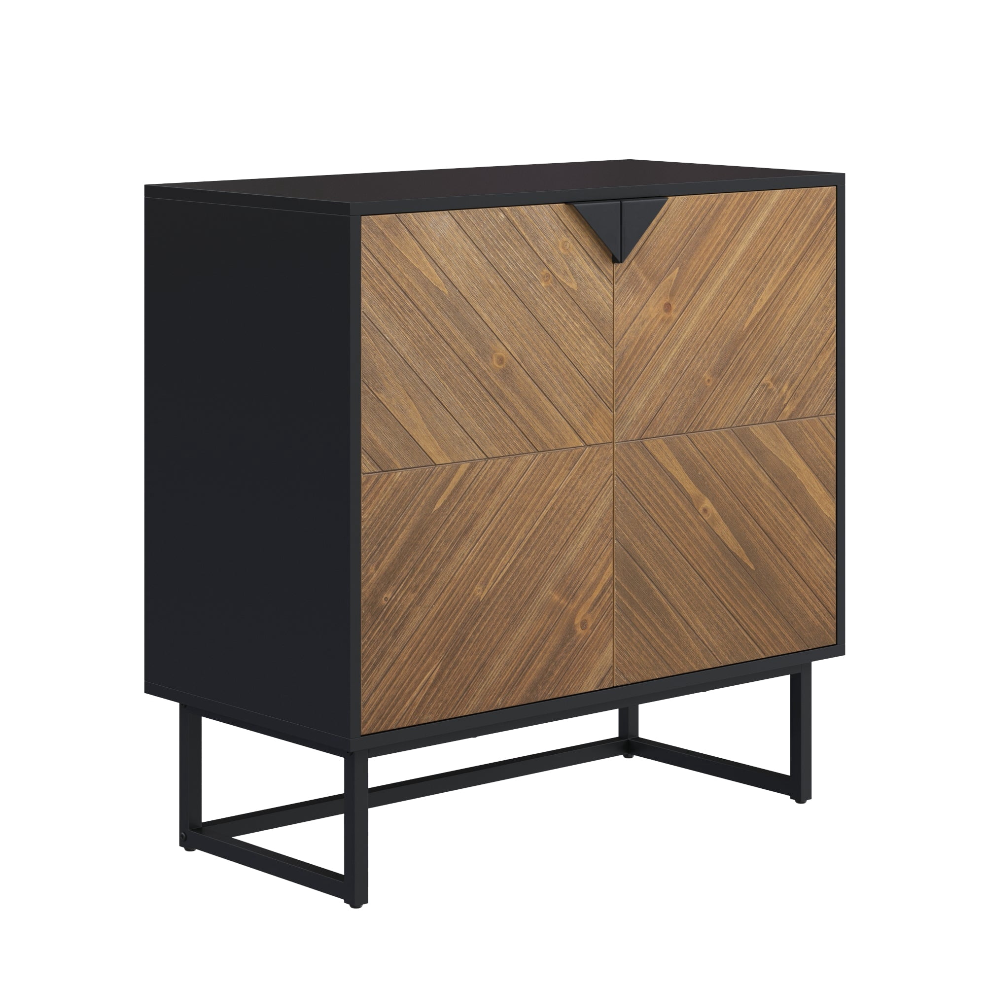 Nathan James Enloe Brushed Fir Rustic Doors Black Metal Frame Base Modern Accent Storage Cabinet for Entryway