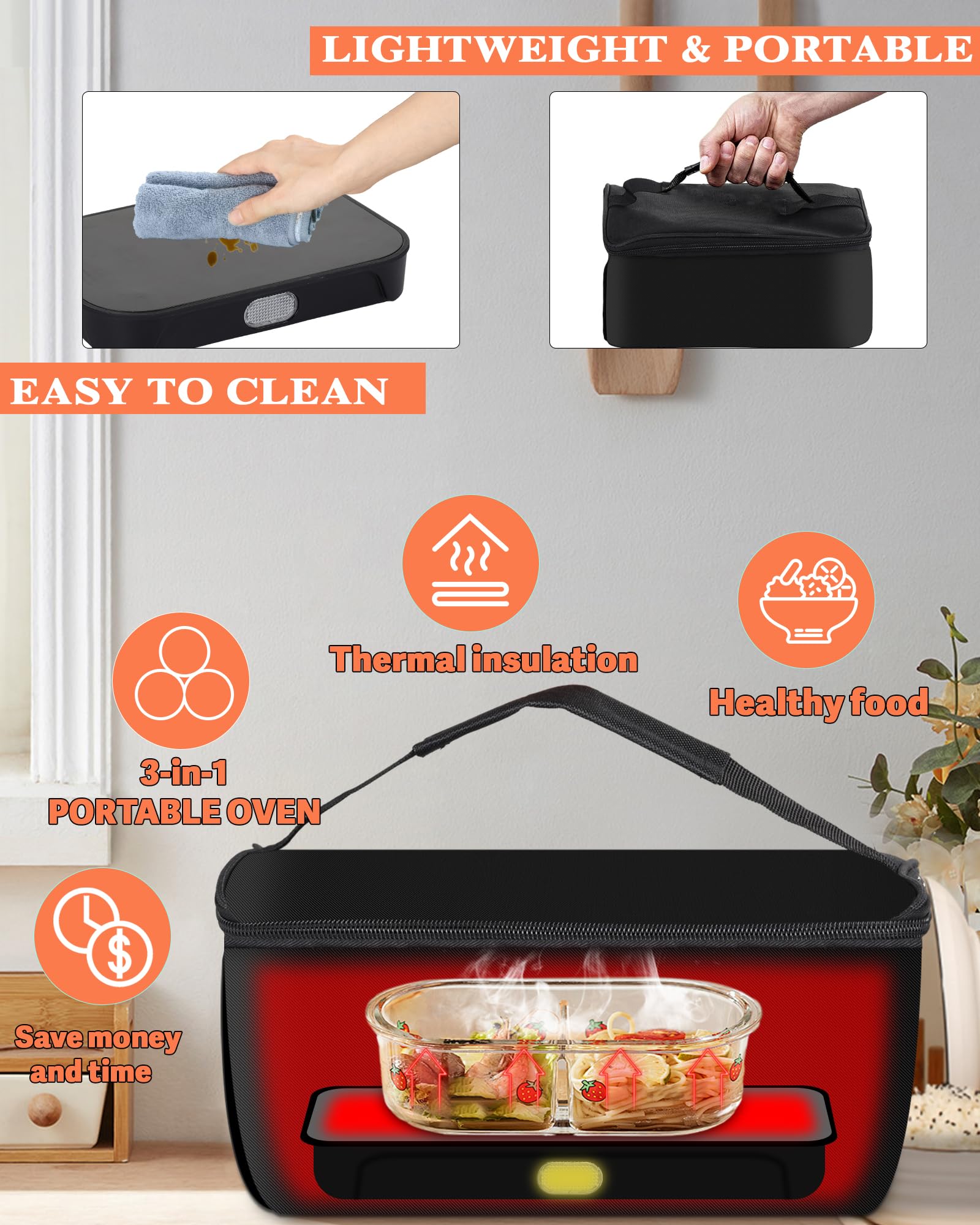 110V Portable Oven Food Warmer Electric Lunch Box Mini Heated Box for Office Home