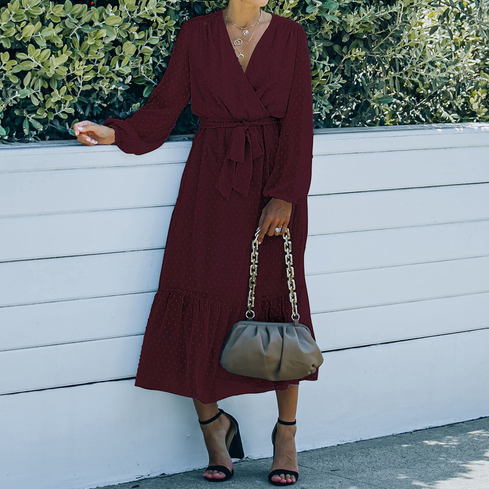 WJHWSX Elegant Dress Padded Vintage 