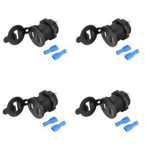 4X USB Chaussette de voiture 12V Chargeur de voiture 5V 4.2A Double USB Chargeur de voiture Adaptateur de voiture étanche avec LED Voltmètre numérique,4 x Dual USB Chargeur de voiture 8 x Terminal bleu, noir