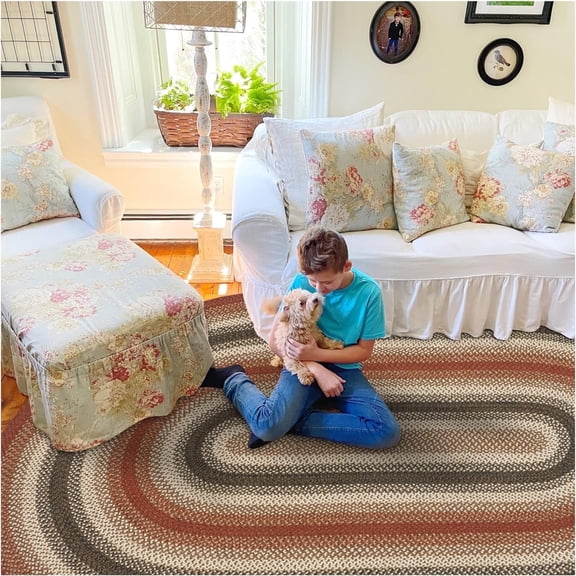 Homespice Chester Country Oval Rugs for Living Room 8x10', Perfect Large Braided Rug