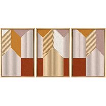 IDEA4WALL Framed Wall Art Print Set Geometric Orange 3D Illusion Polygons Abstract Shapes Illustrations Modern Decorative Boho for Living Room, Bedroom, Office - 16"x24"x3 Natural