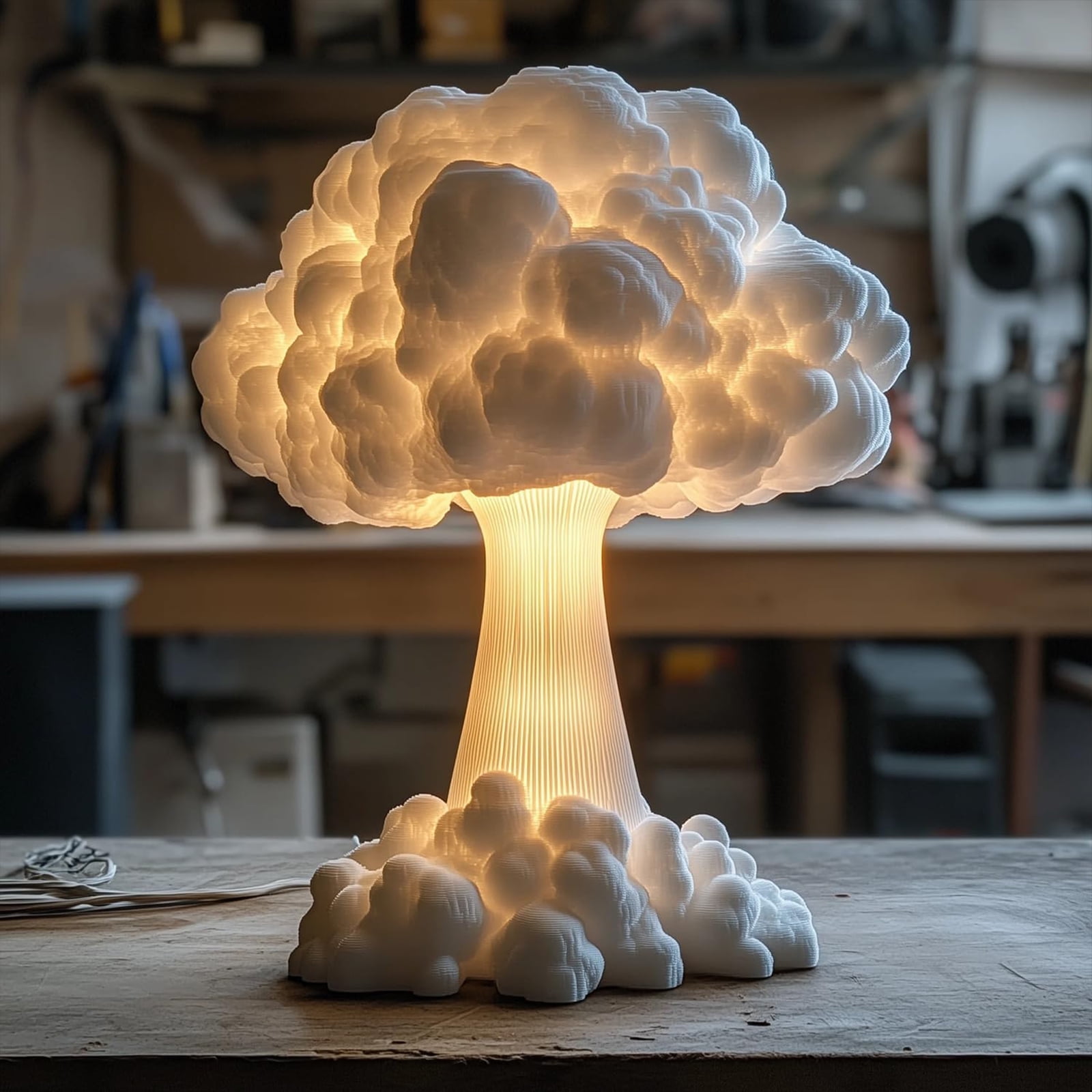 Mushroom Cloud Table Lamp, Atomic Bomb Blast 3D Explosion Night Light, Unique Handmade Resin Lamp for Bedroom, Desk, Home Decor & Creative Gifts Battery Model，2pc