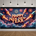 thumbnail image 6 of Decorative Design Happy New Year Banner Polyester Material Celebration Banner Rocket Theme Floral Elements Colorful Theme for Holiday Celebration Indoor Decoration Kids Party, 6 of 9