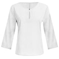 thumbnail image 4 of Lolmot Shirts for Women Solid Color V-neck Casual Loose Fitting Cotton Linen Long Sleeved Tops Blouse, 4 of 5
