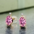 thumbnail image 2 of Gem Stone King 14K Yellow Gold Pink Moissanite and White Created Sapphire Earrings for Women (1.82 Cttw, Gemstone Birthstone, Oval 7X5MM), 2 of 3