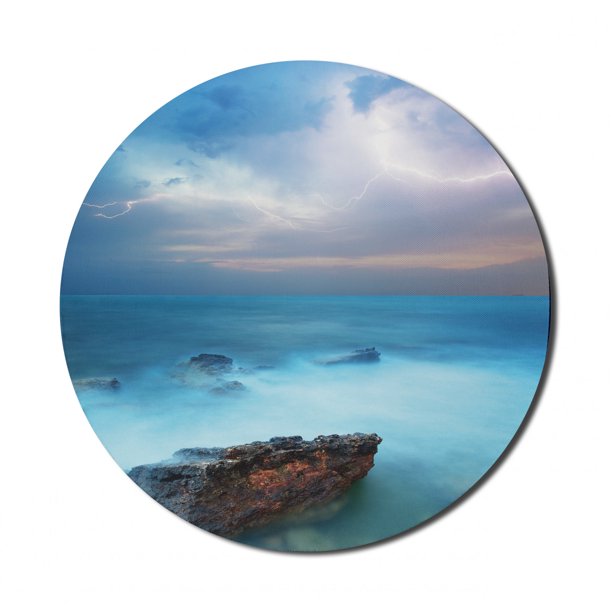 Nature Mouse Pad For Computers Tropic Sea With Rocks And Storm In The Air Tranquil But Dangerous Epic Scenery Round Non Slip Thick Rubber Modern Gaming Mousepad 8 Round Turquoise By Ambesonne