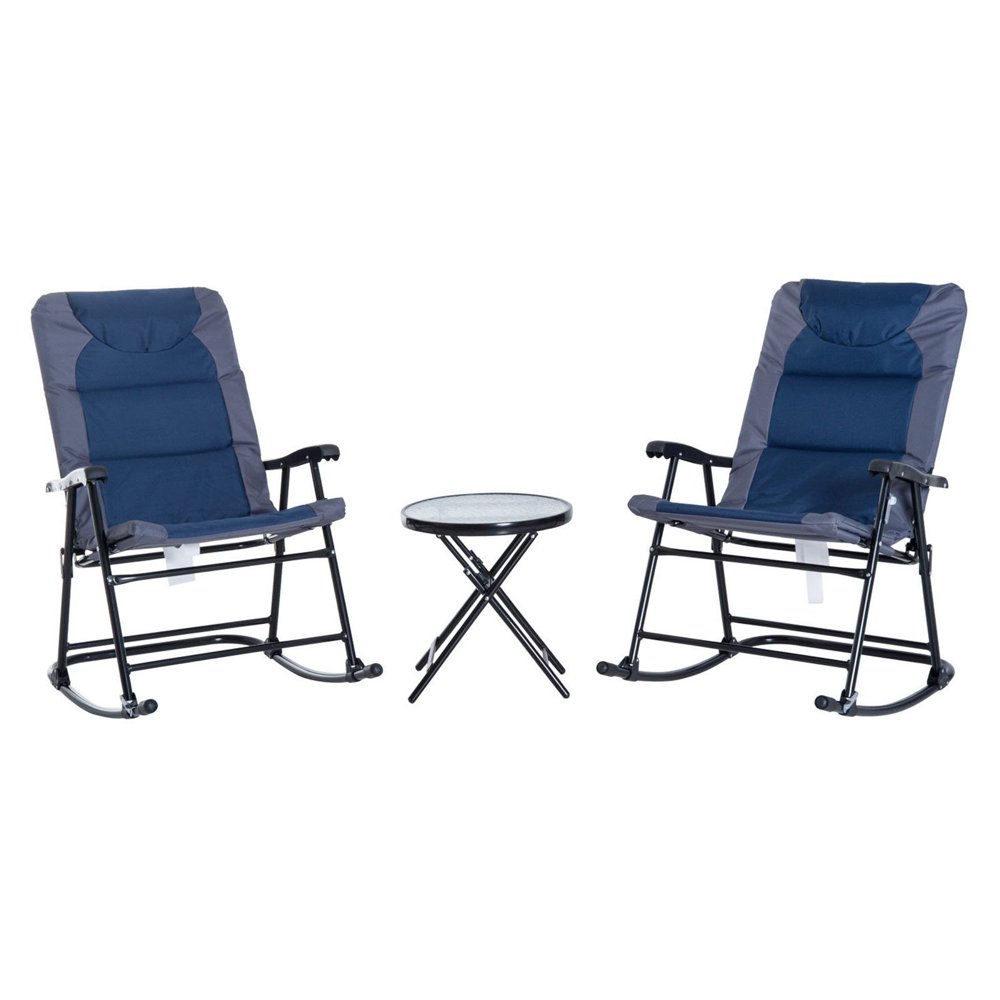 Outsunny 3 Piece Folding Outdoor Rocking Chair and Table Set Walmart