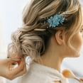thumbnail image 2 of YooGuoGuo Wedding Pearl Hair Comb Wedding Hair Comb Bridal Hair Accessories Pearl Flower Hair Accessories For Women Girls Wedding Hair Accessories (Silver Vine Blue Flower), 2 of 5