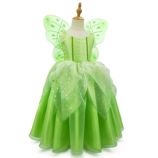 Traje de Cosplay de Tinkerbell para niñas pequeñas, vestido de tutú de hada verde, vestido de baile de tul, ropa para niños, traje de fiesta de cumpleaños para niños pequeños, 4-5T (etiqueta 110) Gao Jinjia LED