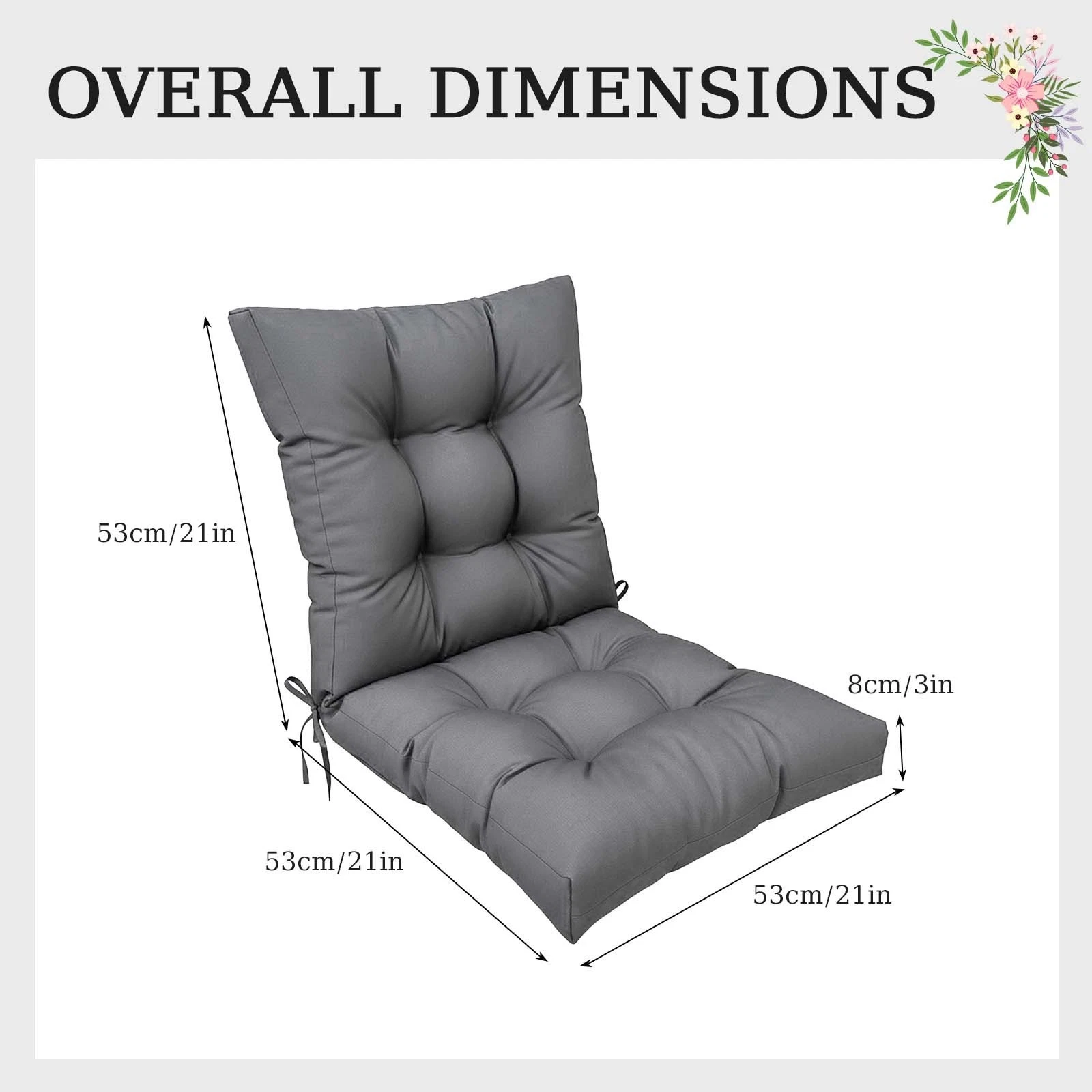 TOPCHANCES Indoor/Outdoor Chair Cushions 42'' x 21'' x 3", Waterproof Tufted Thick Patio Wicker Chair Seat Cushion Rocking Chair Cushion (Dark Gray, Set of 4)