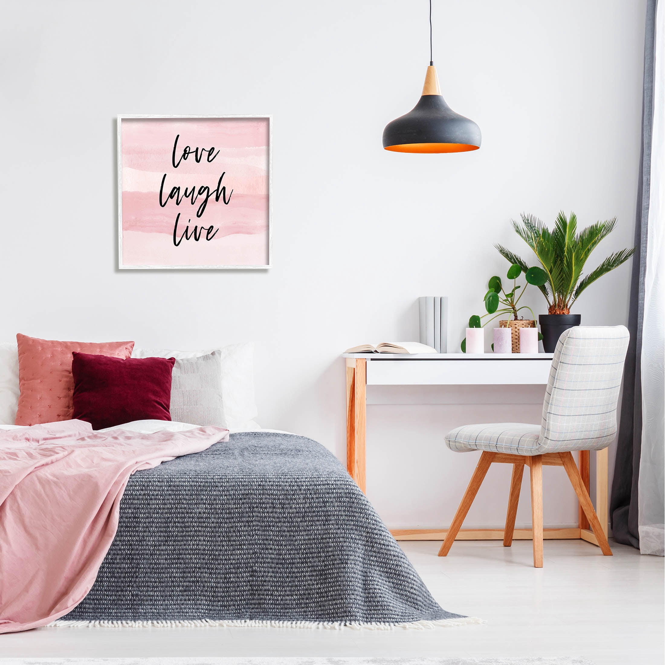 Stupell Industries Pink Love Laugh Live Phrase Graphic Art White Framed Art Print Wall Art, Design by Martina Pavlova