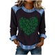thumbnail image 1 of Mujeres de Manga Larga Tops Casual Cuello Redondo Día de San Patricio Impresión Denim Parche de Color Sólido Moda Superior, 1 of 5