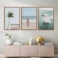 thumbnail image 2 of Beach Framed Canvas Wall Art Set, Palm Tree Surfboard Seascape Wall Decor, Ocean Surfing Wall Painting, Coastal Art Print for Living Room, Bedroom, Dining Room, Bathroom - Large Size 16"x24"x3, 2 of 6