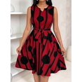 thumbnail image 6 of Women'S Striped Wrap V Neck Tie Waist Sleeveless Spaghetti Straps Dress Red S, 6 of 9
