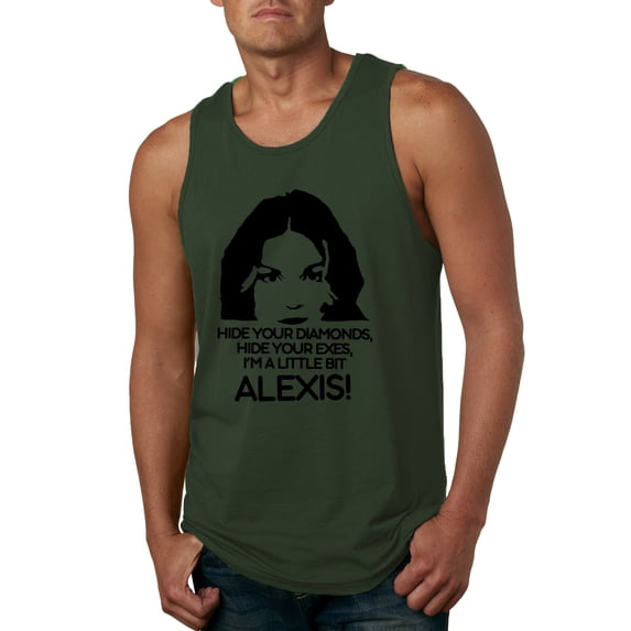 Hide Your Diamonds Exes from Alexis Quote Pop Culture Mens Graphic Tank Top, Forest Green, Large