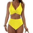 thumbnail image 3 of Kukoosong Women's Solid Color High Waist Bikini Set with Push Up Padded Bralette and Spaghetti Straps Tummy Control Bathing Suits, 3 of 6