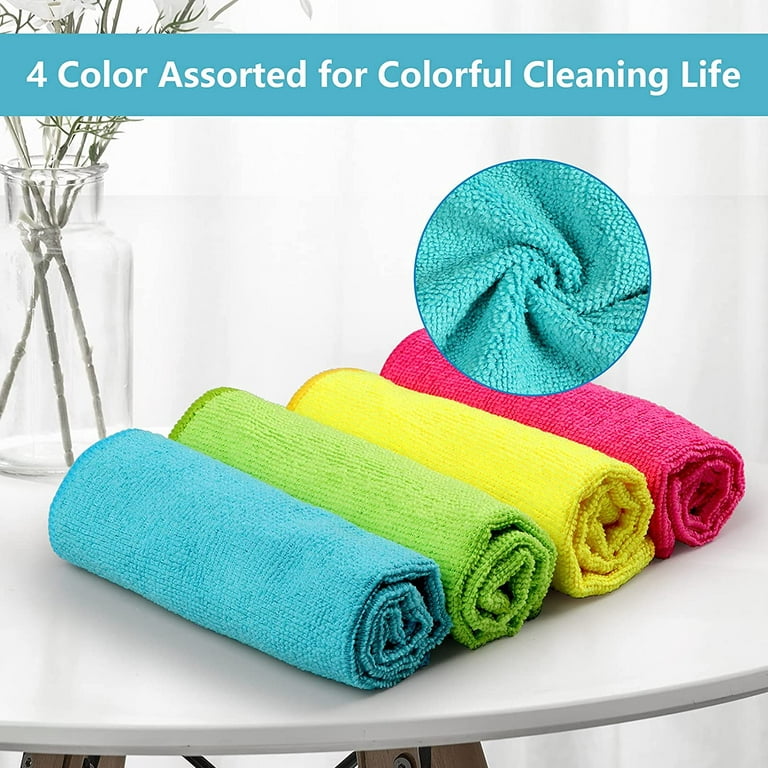 HOMEXCEL Microfiber Cleaning Cloth,100Pack Cleaning Rag,Cleaning Towels with 4 Color Assorted,12X12(Green/Blue/Yellow/Pink)