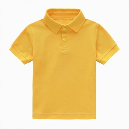WUANDIXFA Boys Shirts 1-6 Years Boys Golf Shirts Soft Toddler Button-up Collared Short Sleeve Summer Sports Tops Little Boy Yellow 3-4 Years