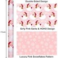 thumbnail image 3 of Pink Santa Wrapping Paper, Girl Christmas Wrapping Paper, Reversible Vintage Santa Claus, Snowflakes Theme Christmas Gift Wrap for Holiday Present Packaging (Mini Roll, 17 Inch X 33 Feet), 3 of 14