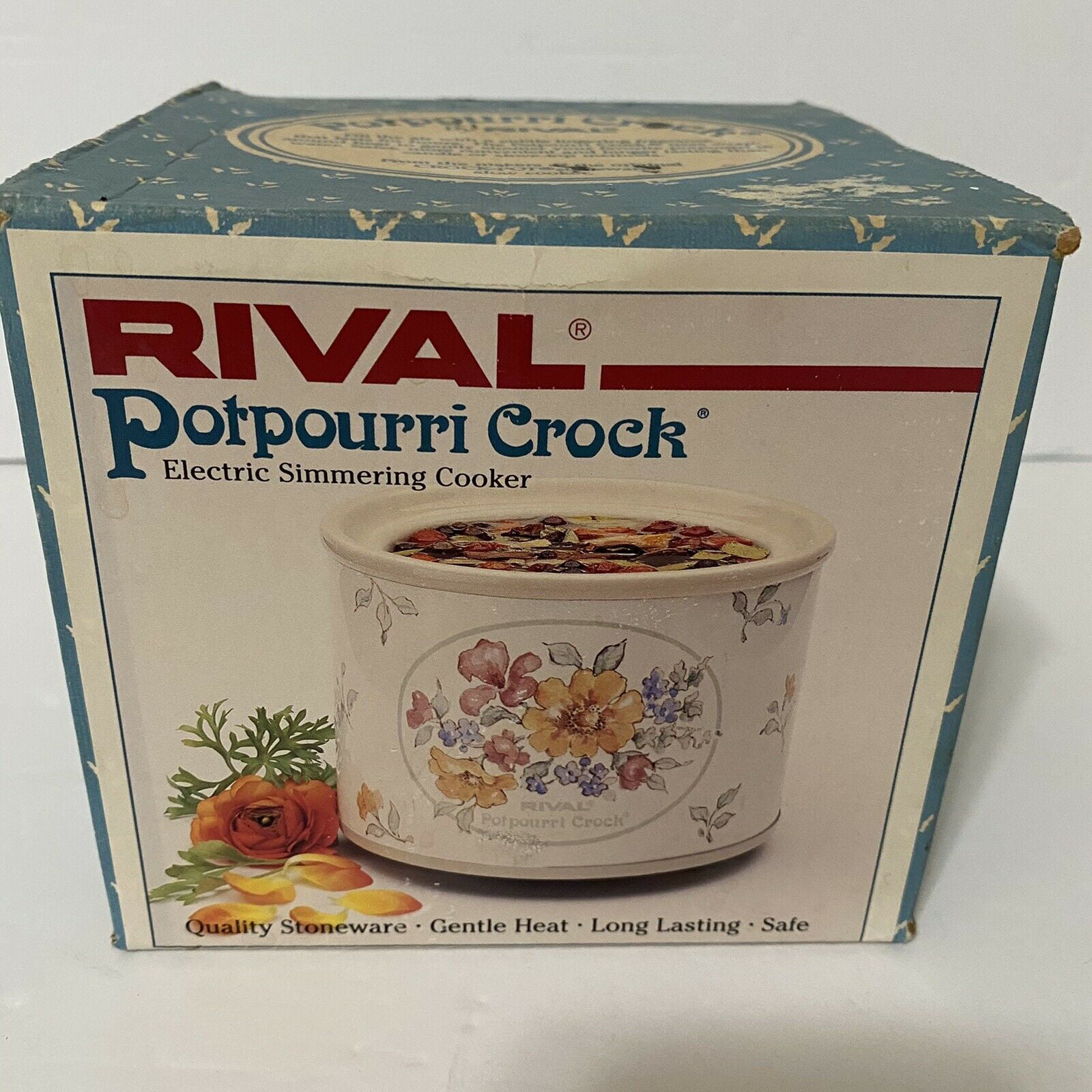 Vintage Potpourri Mini-Crock Pot by Rival Simmer Electric Blue Floral Heart