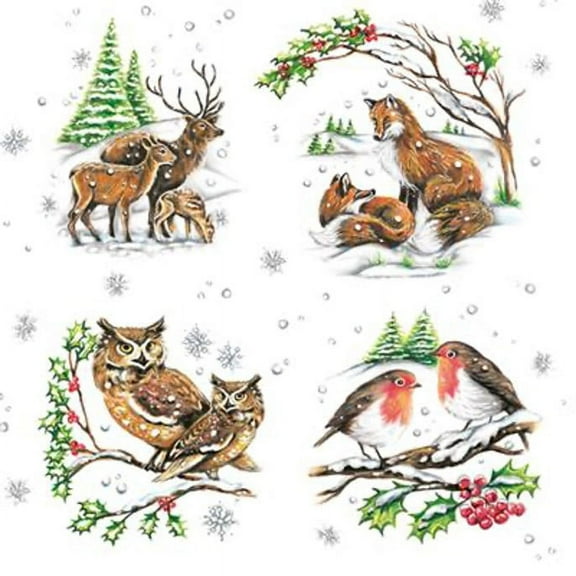 Forest Animal Paper Napkins WINTER ANIMALS 40pcs Lunch Napkins, Disposable Napkins Decorative, Animal Napkins for Decoupage, Woodland Animals