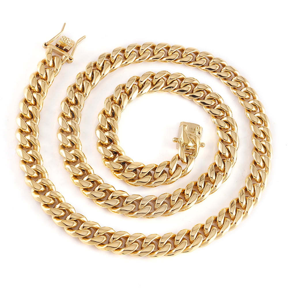 Bling Jewelry Mens Steel Curb Cuban Wide Link Chain Necklace Gold Plated 10mm 