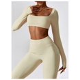 thumbnail image 2 of Tops cortos de yoga for mujer, camiseta de manga larga con cuello cuadrado, camisetas básicas elásticas ajustadas, camisetas deportivas for ejercicio al aire libre y gimnasio, 2 of 7
