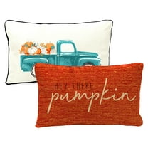 Jordan Manufacturing 12" x 16" Cream Pumpkin Truck and Hey Pumpkin Orange Novelty Rectangular Autumn Outdoor Lumbar Throw Pillow Set