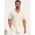 thumbnail image 4 of DARING DIVA Men's Mesh Camp Collar Short Sleeve Button Down Shirt for Summer M Beige, 4 of 7