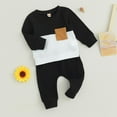 thumbnail image 2 of Caqnni Baby Boys Outfit 2PCS Fall Winter Clothing Set Contrast Color Round Neck Toddler Boys Long Sleeve Top Pants Set (6-12 Months,Z09-Black), 2 of 7