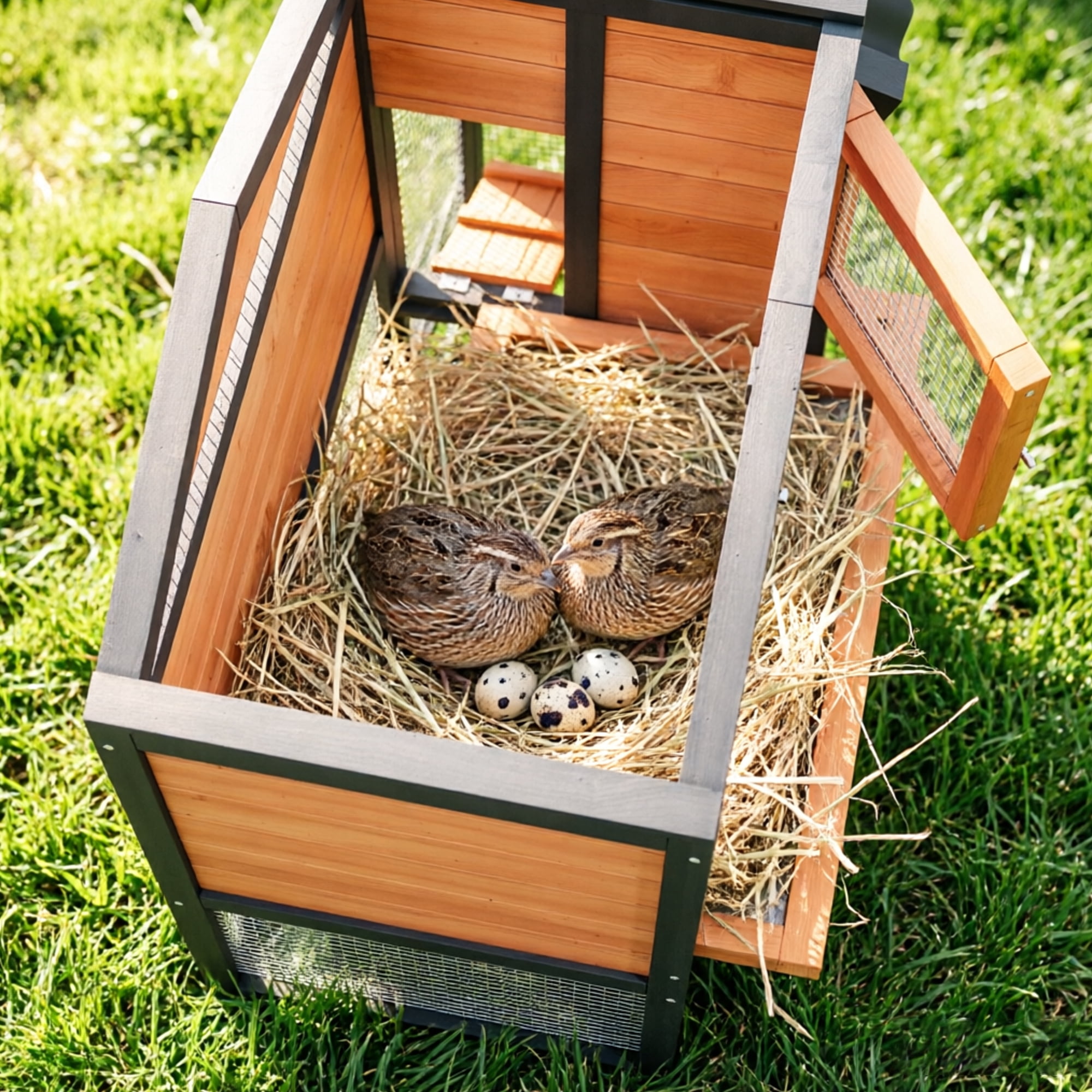 Outdoor 2 Story Quail Cage for 6 Quail with Weatherproof Brooder Box, Indoor Hutch for Guinea pig with Tray, Orange