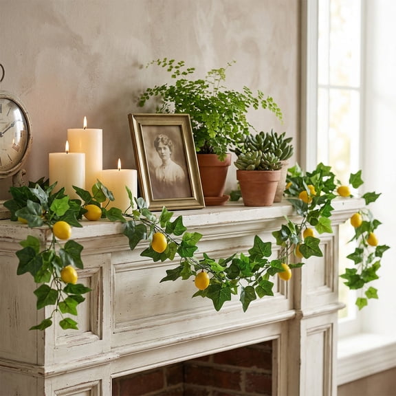 Artificial Lemon Garland,8.4 Ft Fake Yellow Lemon Vines Silk Flowers Hanging Floral Garlands Decoration for Front Door,Indoor Wall,Table,Home Ornament