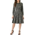 thumbnail image 2 of INSPIRE CHIC Women's Wear to Work Floral Contrast Collar Belt Long Sleeve Midi Dress M Blacks, 2 of 5
