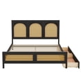 thumbnail image 4 of Solid Wood Rattan Bed Frame with 2 Drawers, Rattan Headboard and Footboard, Platform Bed Frame, Mid Century Bedframe, Wood Foundation(Black, Queen), 4 of 9