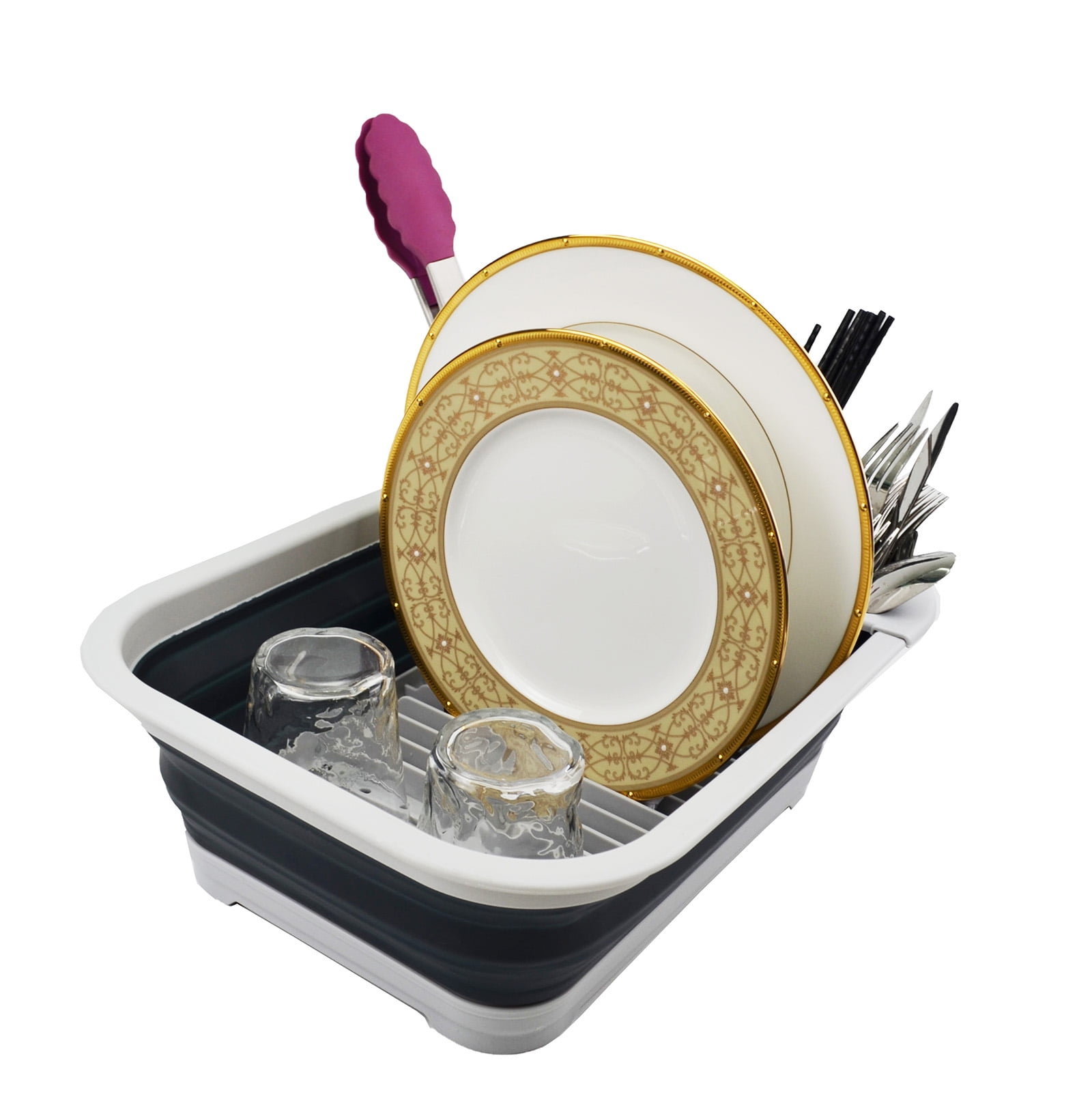 SAMMART 7.3L (1.9 Gallon) Collapsible Dish Drainer with Drainer Board