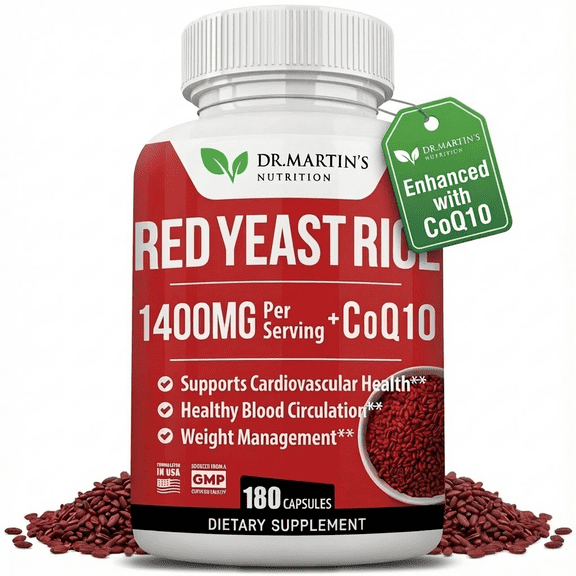 Red Yeast Rice 1400mg   CoQ10 – 180 Capsules | Supports Heart Health, Healthy Blood Circulation & Cardiovascular Function | Dr. Martin’s Nutrition