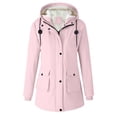 thumbnail image 4 of vdgthytj Fleece Jacket Women Waterproof Full Zip Button Drawstring Hooded Jackets Winter Warm Casual Rain Jacket with Pockets(X-Large,Pink), 4 of 7