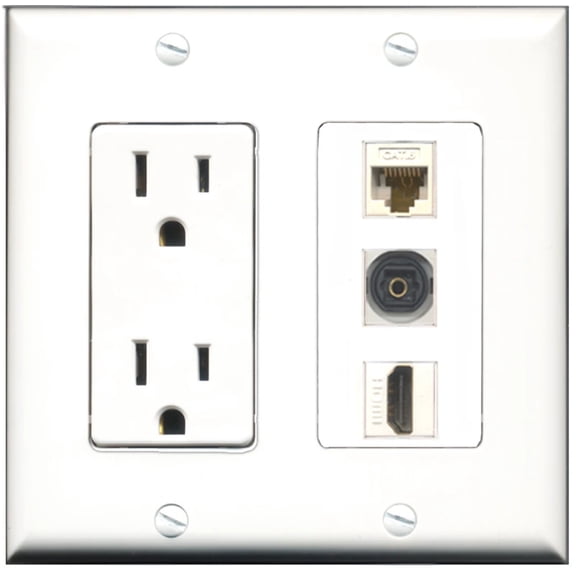 Ultra Spec Cables 15 Amp Power Outlet 1 Port HDMI 1 Port Toslink 1 Port Cat6 Wall Plate