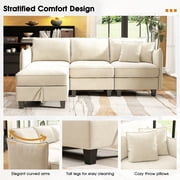 BedLuxury 84” Modular Sectional Sofa with Moveable Storage Ottoman, Cloud Couch Seats 4, Modern Living Room Furniture, Chenille Beige