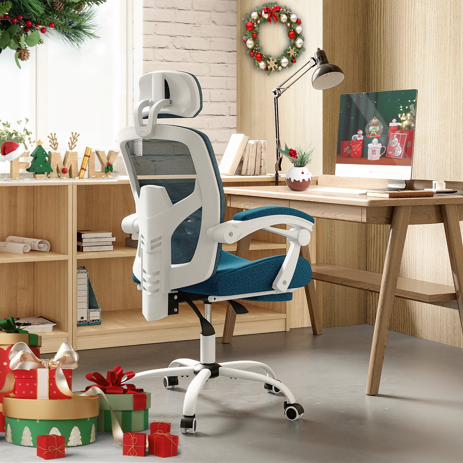 CONCETTA Ergonomic Mesh Office Chair, High Back Swivel Chairs with Adjustable Lumbar Support, Headrest, Footrest, and Armrests, Blue