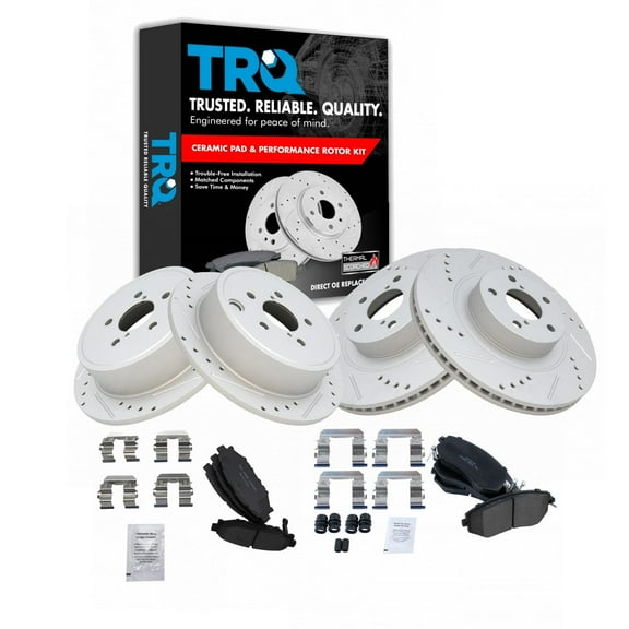 TRQ Front & Rear Performance Drilled & Slotted Rotor Ceramic Brake Pad Kit Set Fits Select Subaru Forester / Impreza / Legacy / Outback