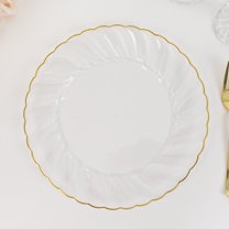Efavormart 10 Pack Clear Plastic Party Plates, 10" Round Disposable Dinner Plates with Gold Flair Rim