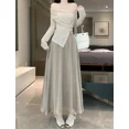 thumbnail image 4 of Vestido largo de cintura alta en forma de A, falda de satén sedoso para mujer, temporada de primavera, cintura ligeramente ajustada, falda grande y ancha, 4 of 5