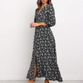thumbnail image 3 of Winter Fall Dresses for Women Wedding Guest Long Sleeve Fashion V-Neck Three Quarter Sleeve Floral Print Open Fork Hem Long Dress, 3 of 6