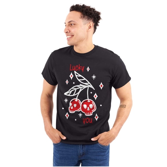 Retro Cherry Fruit Skulls Lucky You Men's Graphic T Shirt Tees Brisco Brands S