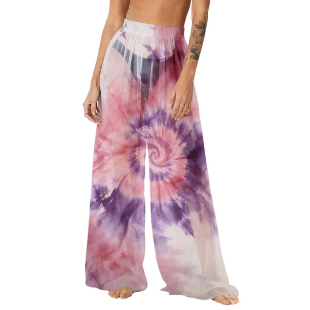 Pantalones de playa de gasa ligeros para mujer con protección solar, pantalones anchos de estilo bohemio estampados, blusa para mujer