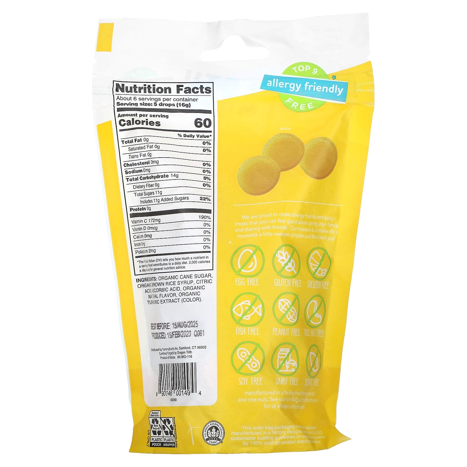 YumEarth, Organic Hard Candies, Cheeky Lemon, 3.3 oz Pack of 4