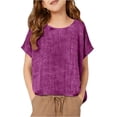 thumbnail image 5 of YOUYEDIAN Cotton Linen Tops for Girls Oversized Summer Boho Short Sleeve T Shirts Teen Kids Plain Loose Lightweight Beach Blouse (Purple, 8-9 Years), 5 of 5